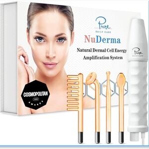 Pure Daily Care NuDerma High Frequency Neon Skin Therapy Wand 4 Attachments NEW!
